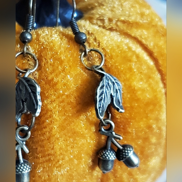Acorn earrings leafs bronze handmade NEW fall autumn Thanksgiving gift vtg style - Picture 9 of 14